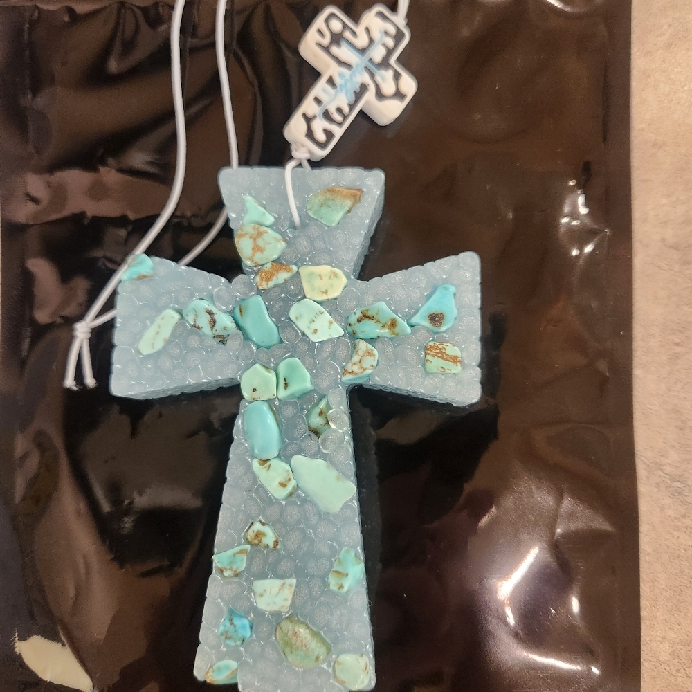 SOLD Turquoise Mosaic Cross Car Smellie